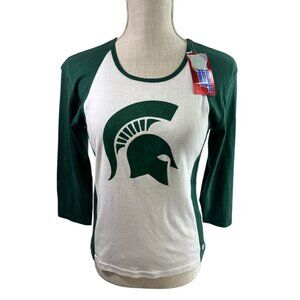 Soffe MSU Spartans Women's Cotton Top Green White Slim Fit Sz L NWT